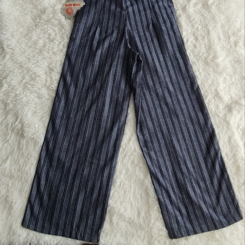 Hot Kiss Dress Pants Women Gray Stripes Belt Side Zipper Size 13 Wide Leg New - Picture 4 of 13